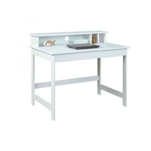 Bureau avec surmeuble effet bois, coloris blanc laqu&eacute;