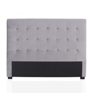 T&ecirc;te de lit capitonn&eacute;e en velours gris argent 160cm