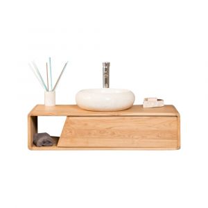 Meuble salle de bain sous vasque suspendu en teck L100cm