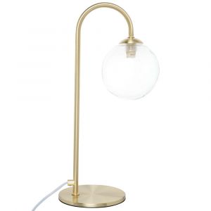 Lampe en m&eacute;tal dor&eacute; et globe en verre