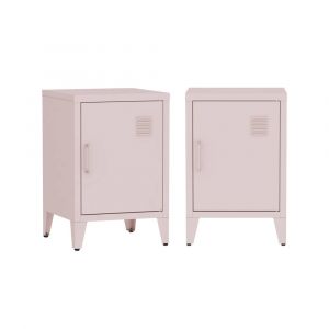 Lot de 2 tables de chevet en acier 1 porte, rose
