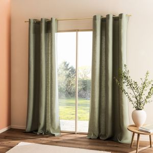 Rideau &agrave; &oelig;illets en pur lin lav&eacute; Lichen 150x260cm