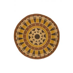 Tapis rond en jute ethnique marron/jaune/beige  120x120 cm