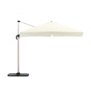 Parasol suspendu structure imitation bois tissu ecru 3x3