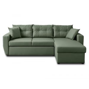 Canap&eacute; d'angle r&eacute;versible convertible 4 places en simili vert