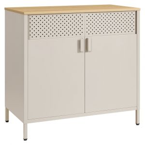 Buffet double porte fermeture magn&eacute;tique beige sable et beige naturel
