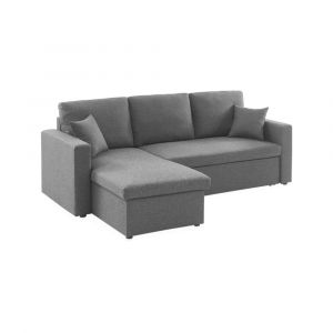 Canap&eacute; d'angle convertible  3 places en tissu gris chin&eacute; fonc&eacute;