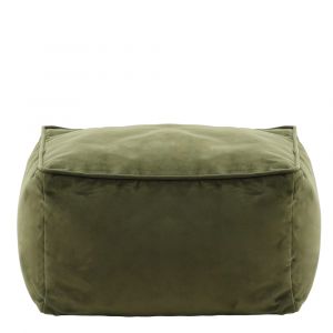 Pouf repose-pieds carr&eacute; velours vert olive