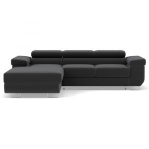 Canap&eacute; d'angle gauche convertible 6 places en velours noir