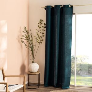 Rideau &agrave; &oelig;illets en pur lin lav&eacute; Vert paon 150x280cm