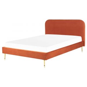 Lit double en tissu orange 160x200