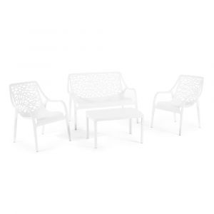 Salon de jardin 4 places en polypropyl&egrave;ne avec fibre de verre blanc