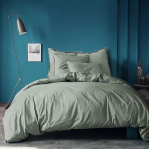 Housse de couette unie en coton lav&eacute; Lichen 140x200cm