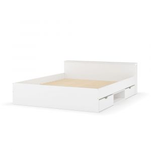 Lit avec rangement et 2 tiroirs bois massif blanc 160x200 cm