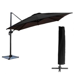 Parasol d&eacute;port&eacute; carr&eacute; 3x3m aluminium toile noire avec housse