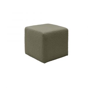 Pouf carré en tissu bouclette vert kaki
