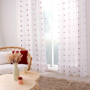 Voilage sabl&eacute; brod&eacute; ''pois color&eacute;s'' polyester bordeaux 140x240 cm