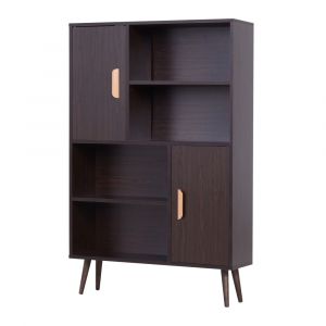 Biblioth&egrave;que scandinave 4 niches 2 placards avec &eacute;tag&egrave;re aspect weng&eacute;