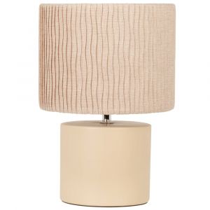 Lampe en c&eacute;ramique et abat-jour en lin effet vague beige
