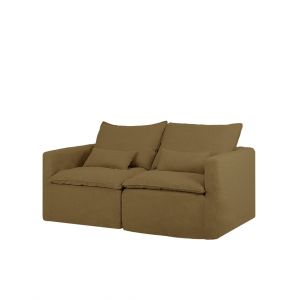 Canap&eacute; modulaire droit en coton et lin d&eacute;houssable vert 195x97cm