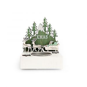 Photophore 1 bougie village de no&euml;l en mdf vert