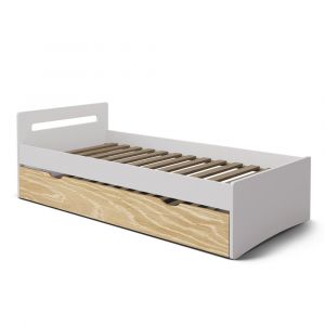 Lit gigogne blanc et bois 80x190 cm