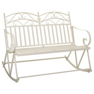 Canap&eacute; &agrave; bascule en fer forg&eacute; blanc 116x45x91h cm