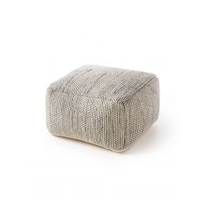 Pouf en laine fait main beige/noir 55x55x30