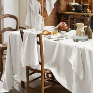 Nappe rectangle lin français craie 170x350 cm