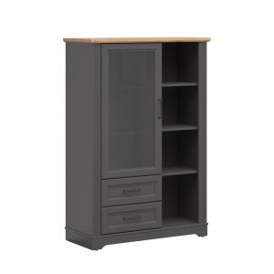 Vaisselier bas 1 porte 2 tiroirs stratifi&eacute;s gris