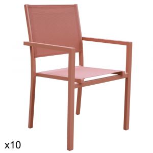 Lot de 10 chaises en aluminium et textil&egrave;ne terracotta
