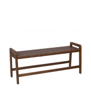 Banc en teck et cuir marron