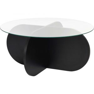 Table basse ronde 75x75x35 cm en verre fum&eacute; et d&eacute;cor noir - KORI