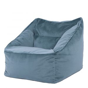 Pouf fauteuil velours bleu min&eacute;ral