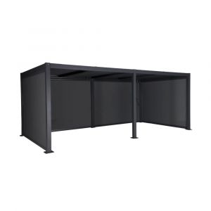 Pergola bioclimatique aluminium et acier 6x3m, 4 stores 3m anthracite