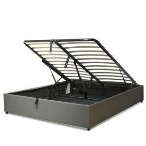 Lit coffre &eacute;lectrique simili cuir gris avec t&eacute;l&eacute;commande 140x190 cm