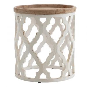 Table basse en bois patin&eacute; blanc