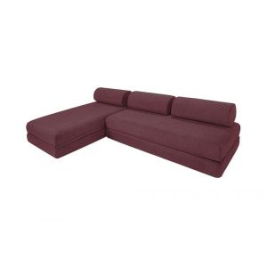 Canapé d'angle convertible 6 places en tissu rouge