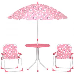 Salon de jardin enfant avec 2 chaises pliantes plastique rose