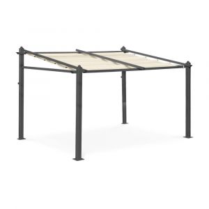 Pergola murale en aluminium et toile coulissante &eacute;cru 3x4m