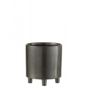 Cache-pot sur pied en c&eacute;ramique noir 21x21x21cm