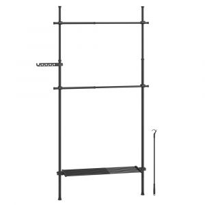 Portant &agrave; v&ecirc;tement barre t&eacute;lescopique rangement 3 niveaux noir mat