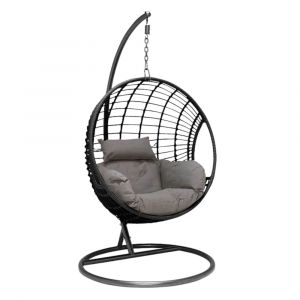 Fauteuil suspendu avec support en r&eacute;sine tress&eacute;e noire