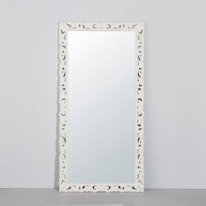 Grand miroir rectangulaire en bois de manguier sculpt&eacute; blanc 90x180