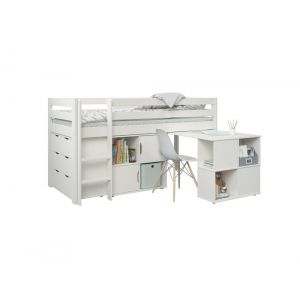 Lit mi-hauteur avec bureau et rangement 90x200 blanc