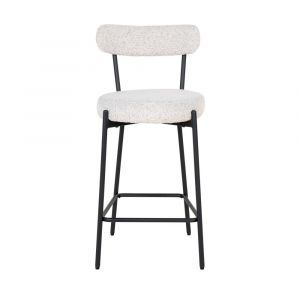 Tabouret de bar en tissu bouclette et m&eacute;tal H65cm - &Eacute;cru