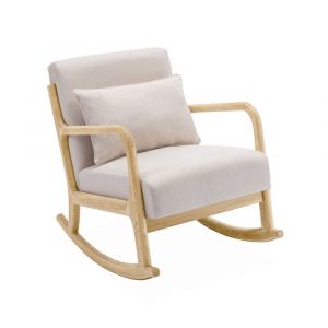 Rocking chair design tissu beige et bois - lorens rocking