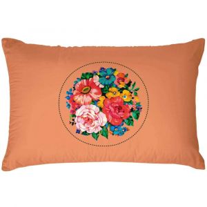 Housse de coussin ext&eacute;rieur motif fleuri vintage orange 40x60 cm
