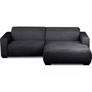 Canap&eacute; d'angle droit 1 relax &eacute;lectrique velours cotel&eacute; noir