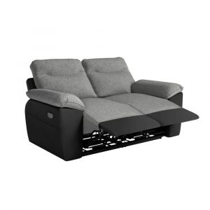 Canap&eacute; de relaxation &eacute;lectrique 2 places tissu et simili - Noir/Gris